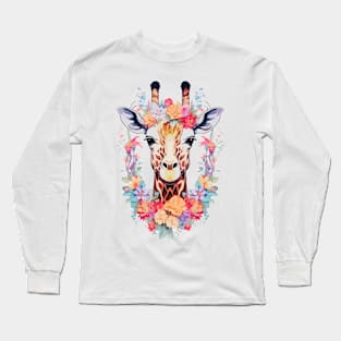 Soft Giraffe and Floral Aesthetic Long Sleeve T-Shirt